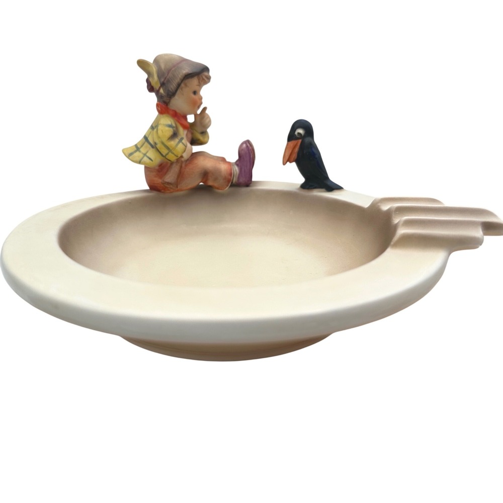 Vtg Goebel Hummel Singing Lesson Ashtray Boy and Bird 34 Full Bee W Germany 50s